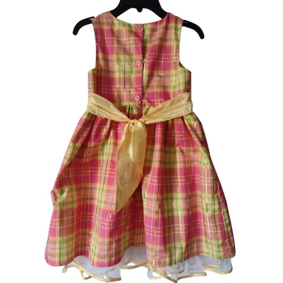 Holiday Editions Plaid Crinoline Dress Sz 7/8 Metallic Sequin Flower Bow Easter - Picture 2 of 6